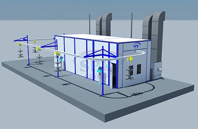 Окрасочно-сушильный комплекс проходного типа SPK-10.4.3 для нефтегазового оборудования